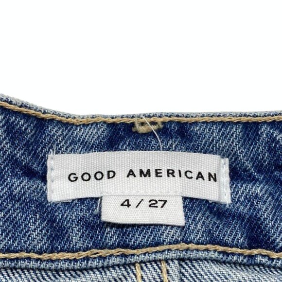 Good American Good Waist Mini Skirt Indigo900 Zip Close Light Wash Sz 4/27 - Picture 4 of 5